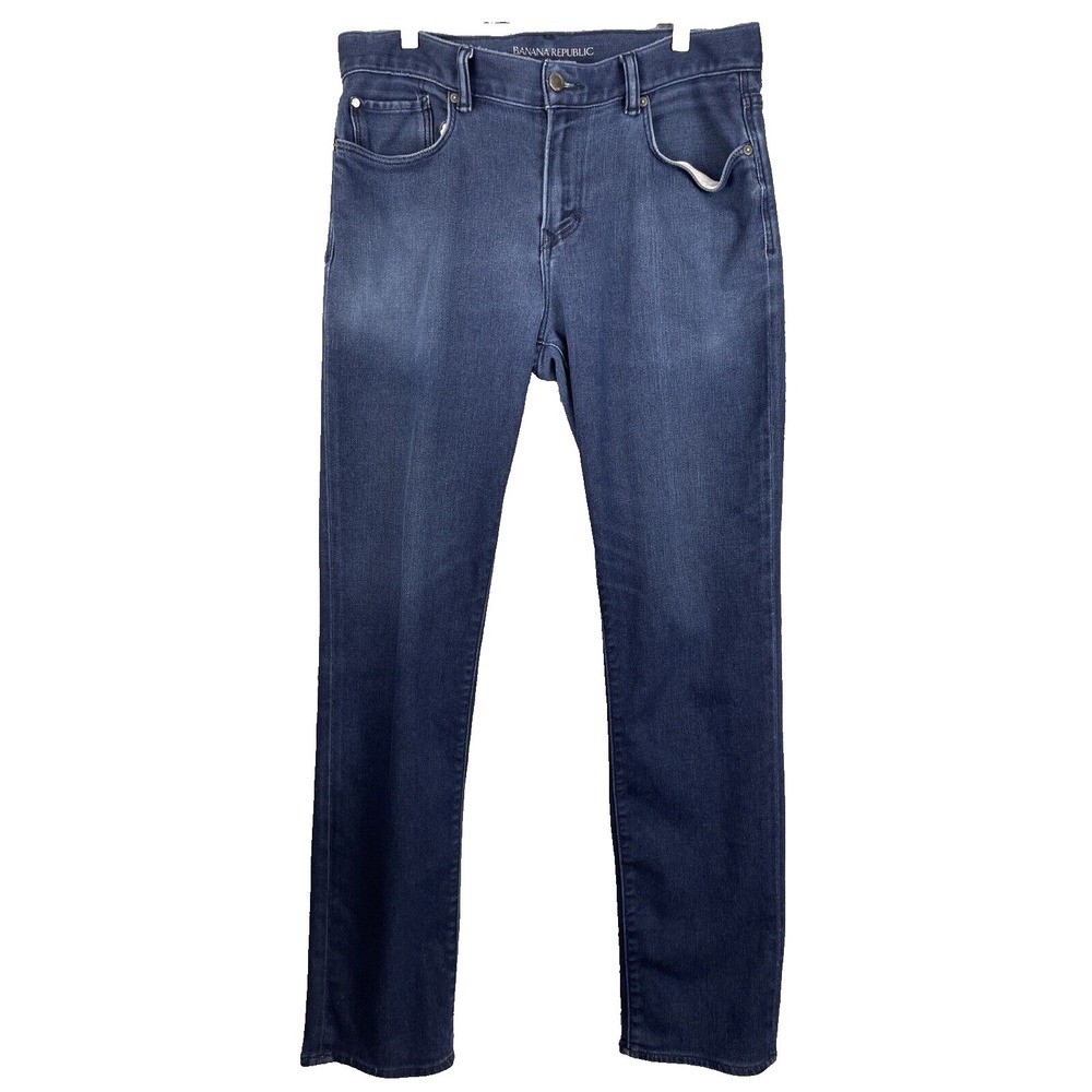 banana republic traveler jeans mens 34 Slim Fit Blue Denim Straight Leg Casual
